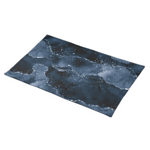 Moody Agate Navy Denim Steel Blue Faux Glitter Cloth Placemat
