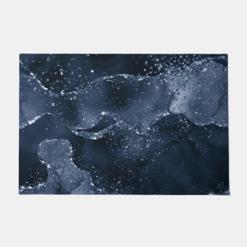 Moody Agate  Navy Denim Steel Blue Faux Glitter Doormat