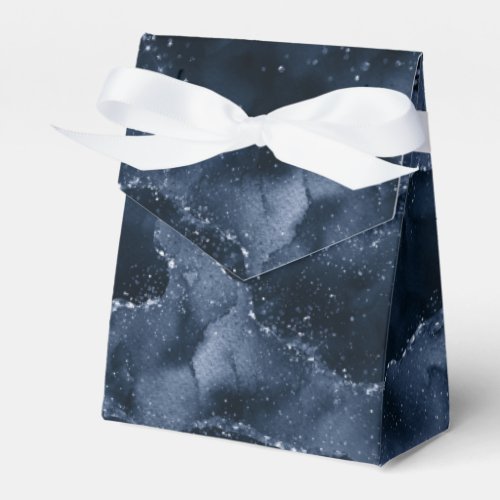 Moody Agate  Navy Denim Steel Blue Faux Glitter Favor Boxes