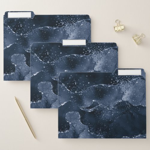 Moody Agate  Navy Denim Steel Blue Faux Glitter File Folder