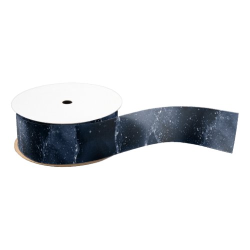 Moody Agate  Navy Denim Steel Blue Faux Glitter Grosgrain Ribbon