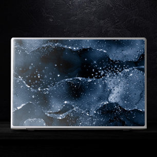 Moody Agate   Navy Denim Steel Blue Faux Glitter HP Laptop Skin