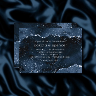 Moody Agate Navy Denim Steel Blue Faux Glitter Invitation