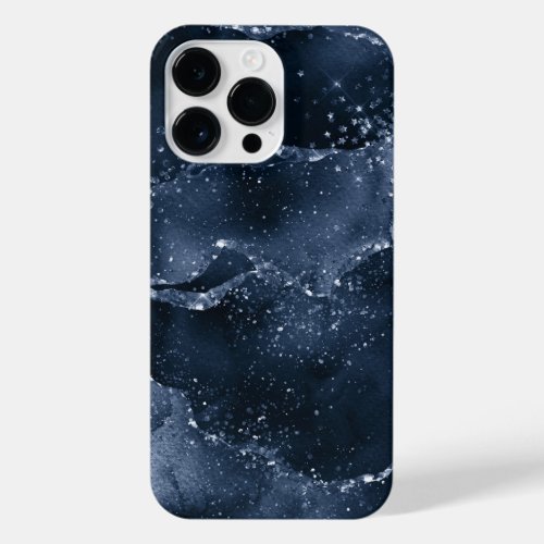 Moody Agate  Navy Denim Steel Blue Faux Glitter iPhone 14 Pro Max Case