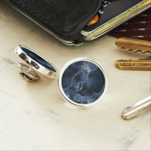Moody Agate  Navy Denim Steel Blue Faux Glitter Lapel Pin