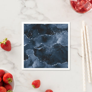 Moody Agate Navy Denim Steel Blue Faux Glitter Napkins