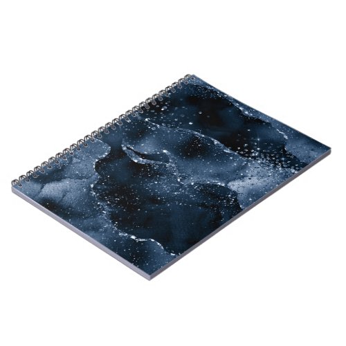 Moody Agate  Navy Denim Steel Blue Faux Glitter Notebook