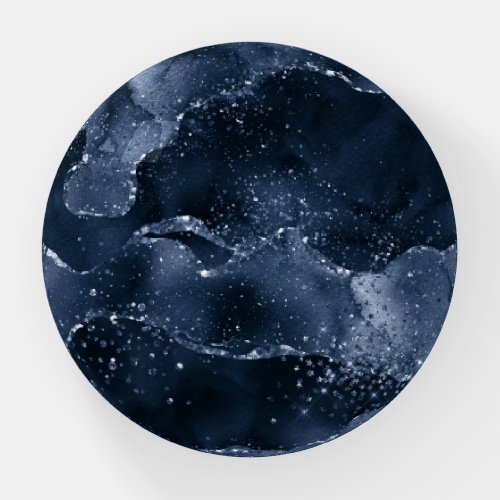 Moody Agate  Navy Denim Steel Blue Faux Glitter Paperweight