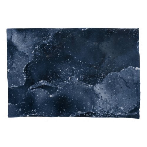 Moody Agate  Navy Denim Steel Blue Faux Glitter Pillow Case