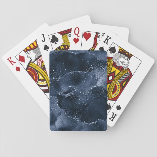 Moody Agate  Navy Denim Steel Blue Faux Glitter Playing Cards
