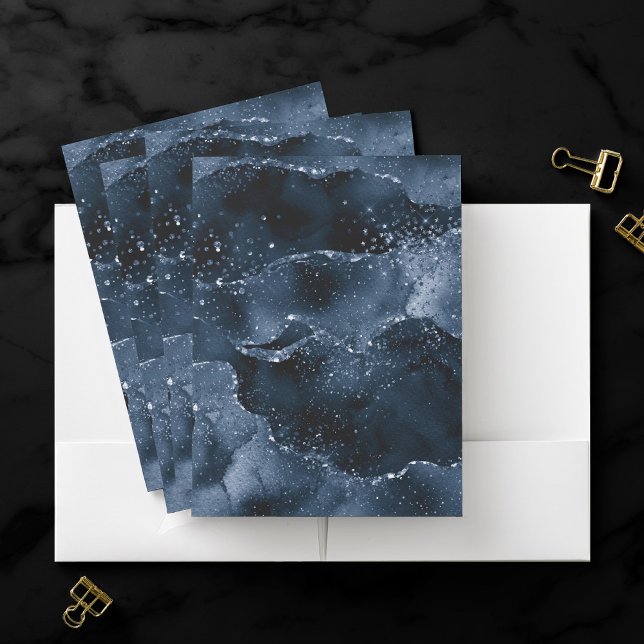 Moody Agate | Navy Denim Steel Blue Faux Glitter Pocket Folder (Creator Uploaded)