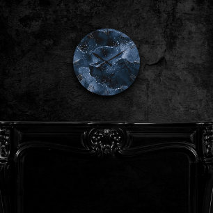 Moody Agate Navy Denim Steel Blue Faux Glitter Round Clock