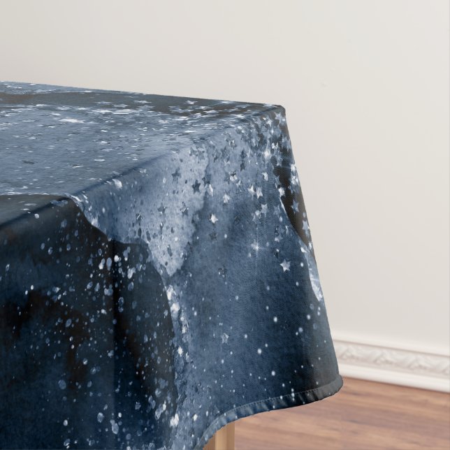 Moody Agate | Navy Denim Steel Blue Faux Glitter Tablecloth (In Situ)