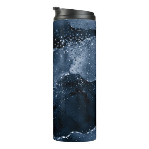 Moody Agate Navy Denim Steel Blue Faux Glitter Thermal Tumbler