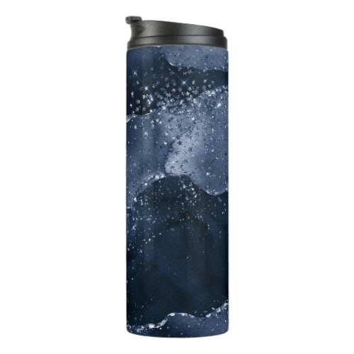 Moody Agate  Navy Denim Steel Blue Faux Glitter Thermal Tumbler