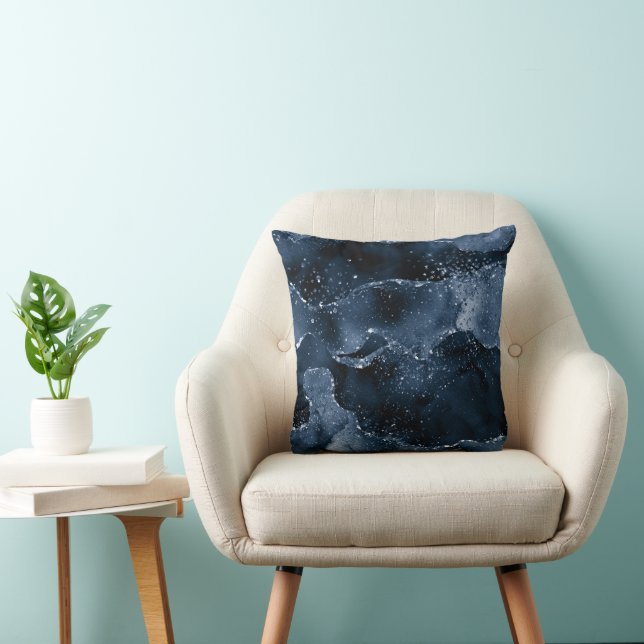 Moody Agate | Navy Denim Steel Blue Faux Glitter Throw Pillow (Chair)