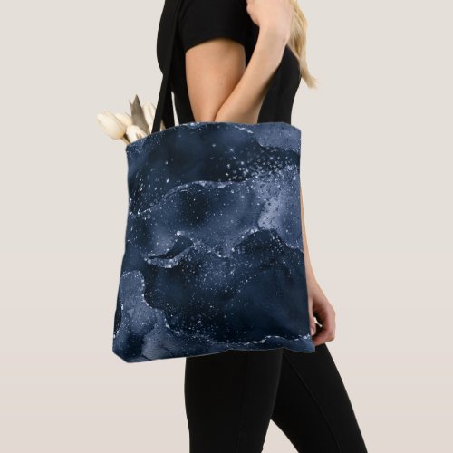 Moody Agate  Navy Denim Steel Blue Faux Glitter Tote Bag