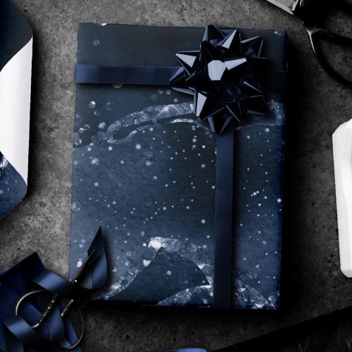 Moody Agate  Navy Denim Steel Blue Faux Glitter Wrapping Paper