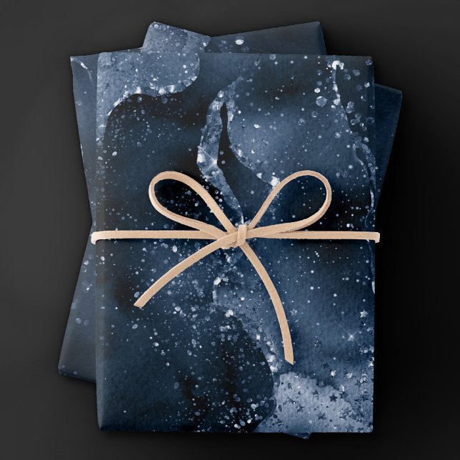 Moody Agate | Navy Denim Steel Blue Faux Glitter Wrapping Paper Sheets (Creator Uploaded)