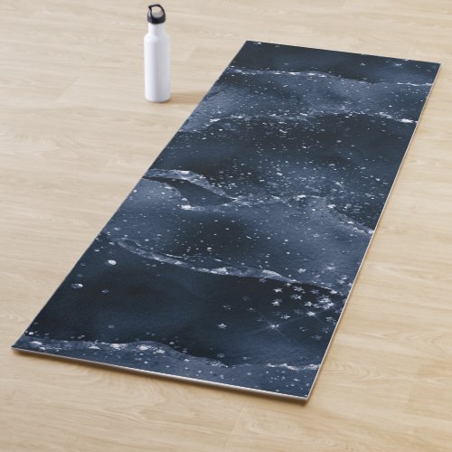 Moody Agate  Navy Denim Steel Blue Faux Glitter Yoga Mat