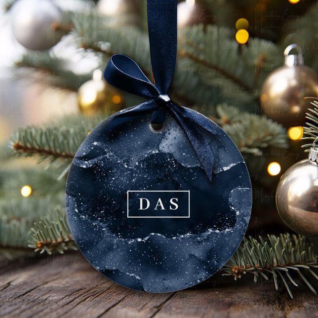 Moody Agate | Navy Denim Steel Blue Monogram Ceramic Ornament (Creator Uploaded)