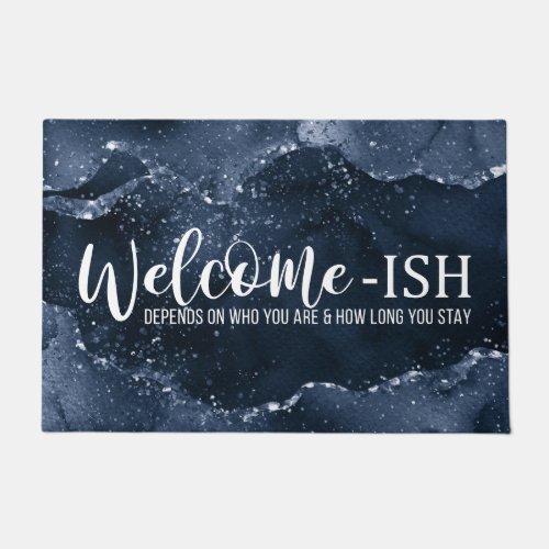 Moody Agate  Navy Denim Steel Blue Welcome_Ish Doormat