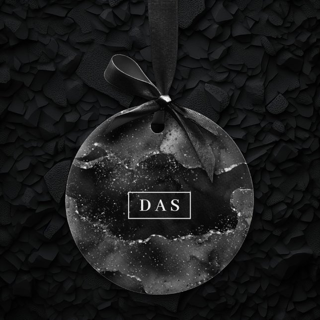 Moody Agate | Onyx Black Silver Goth Glam Monogram Ceramic Ornament (Creator Uploaded)