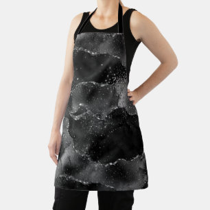 Moody Agate Onyx Black Silver Vampy Goth Glitter Apron
