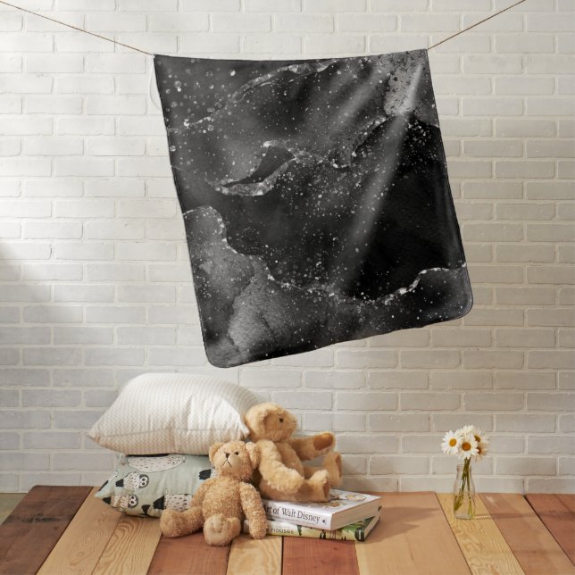 Moody Agate | Onyx Black Silver Vampy Goth Glitter Baby Blanket (In Situ)