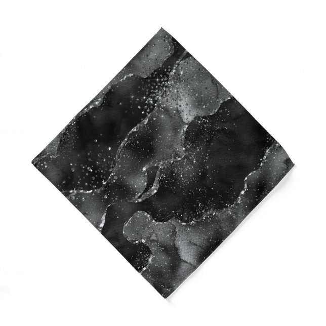 Moody Agate | Onyx Black Silver Vampy Goth Glitter Bandana (Front)