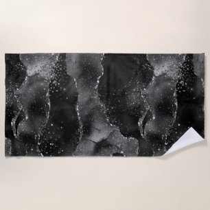 Moody Agate Onyx Black Silver Vampy Goth Glitter Beach Towel