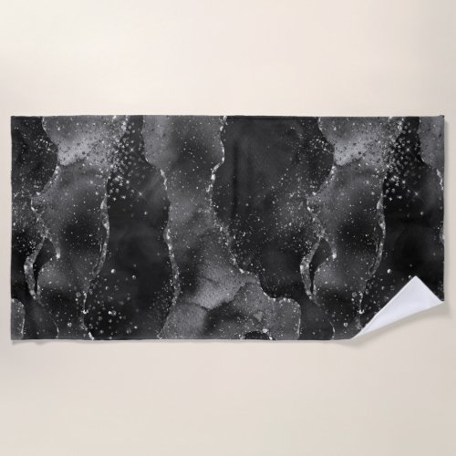 Moody Agate  Onyx Black Silver Vampy Goth Glitter Beach Towel