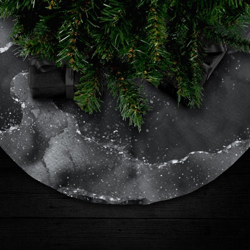 Moody Agate  Onyx Black Silver Vampy Goth Glitter Brushed Polyester Tree Skirt