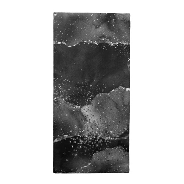 Moody Agate | Onyx Black Silver Vampy Goth Glitter Cloth Napkin (Half Fold)