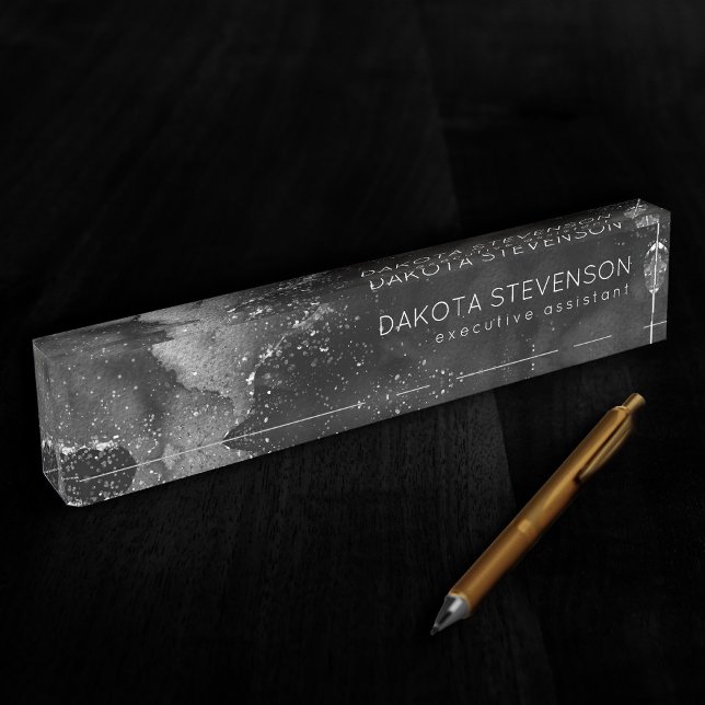 Moody Agate | Onyx Black Silver Vampy Goth Glitter Desk Name Plate (Creator Uploaded)