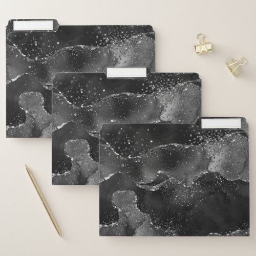 Moody Agate  Onyx Black Silver Vampy Goth Glitter File Folder