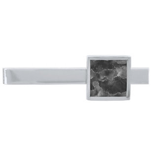 Moody Agate Onyx Black Silver Vampy Goth Glitter Finish Tie Bar