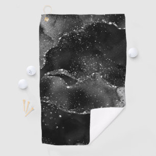 Moody Agate   Onyx Black Silver Vampy Goth Glitter Golf Towel