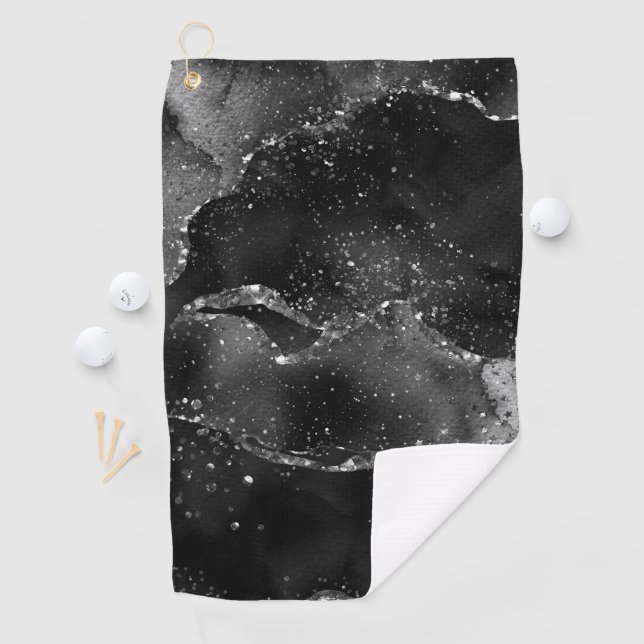 Moody Agate | Onyx Black Silver Vampy Goth Glitter Golf Towel (InSitu)