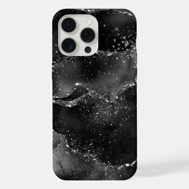 Moody Agate | Onyx Black Silver Vampy Goth Glitter iPhone Case (Back)
