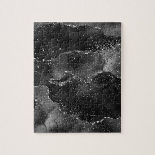 Moody Agate  Onyx Black Silver Vampy Goth Glitter Jigsaw Puzzle