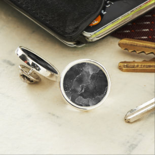 Moody Agate   Onyx Black Silver Vampy Goth Glitter Lapel Pin