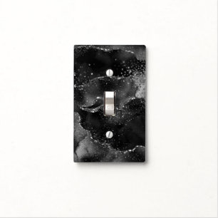 Moody Agate   Onyx Black Silver Vampy Goth Glitter Light Switch Cover