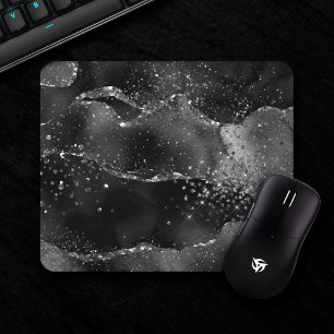 Moody Agate Onyx Black Silver Vampy Goth Glitter Mouse Pad