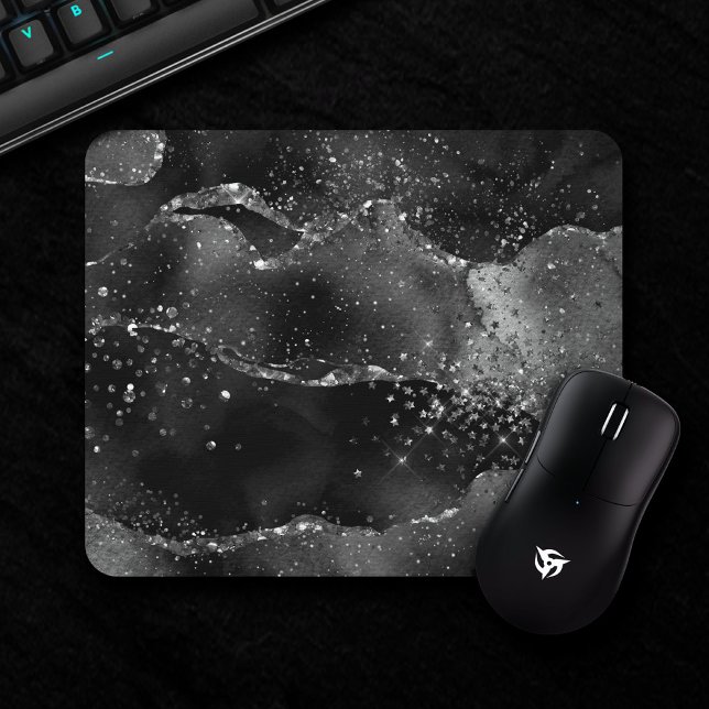 Moody Agate | Onyx Black Silver Vampy Goth Glitter Mouse Pad (Creator Uploaded)