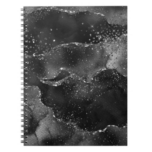 Moody Agate  Onyx Black Silver Vampy Goth Glitter Notebook