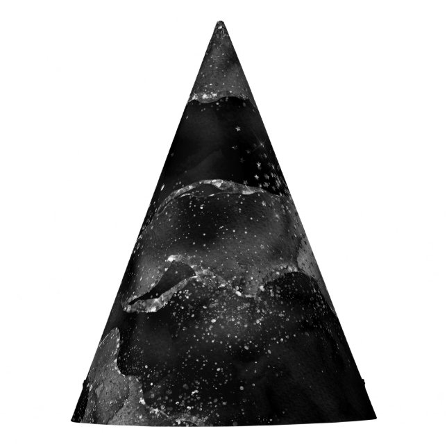 Moody Agate | Onyx Black Silver Vampy Goth Glitter Party Hat (Front)