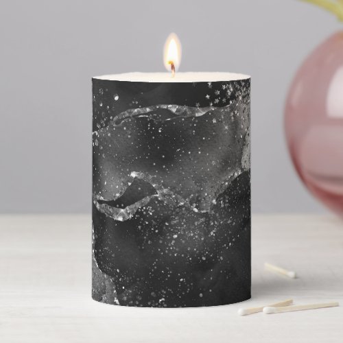 Moody Agate  Onyx Black Silver Vampy Goth Glitter Pillar Candle