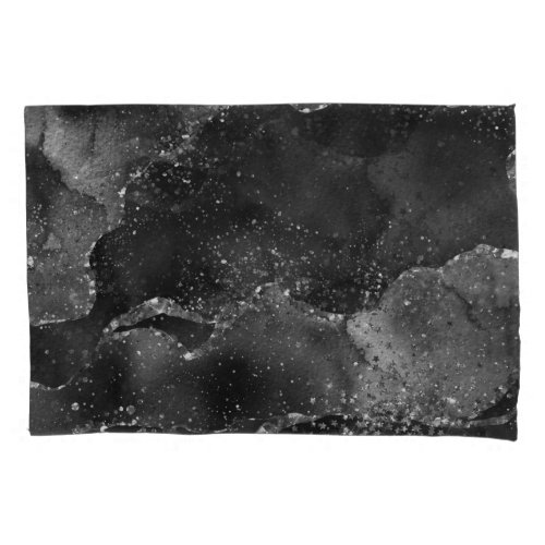 Moody Agate  Onyx Black Silver Vampy Goth Glitter Pillow Case