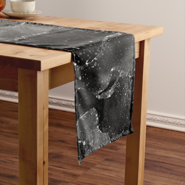 Moody Agate | Onyx Black Silver Vampy Goth Glitter Short Table Runner (In Situ)